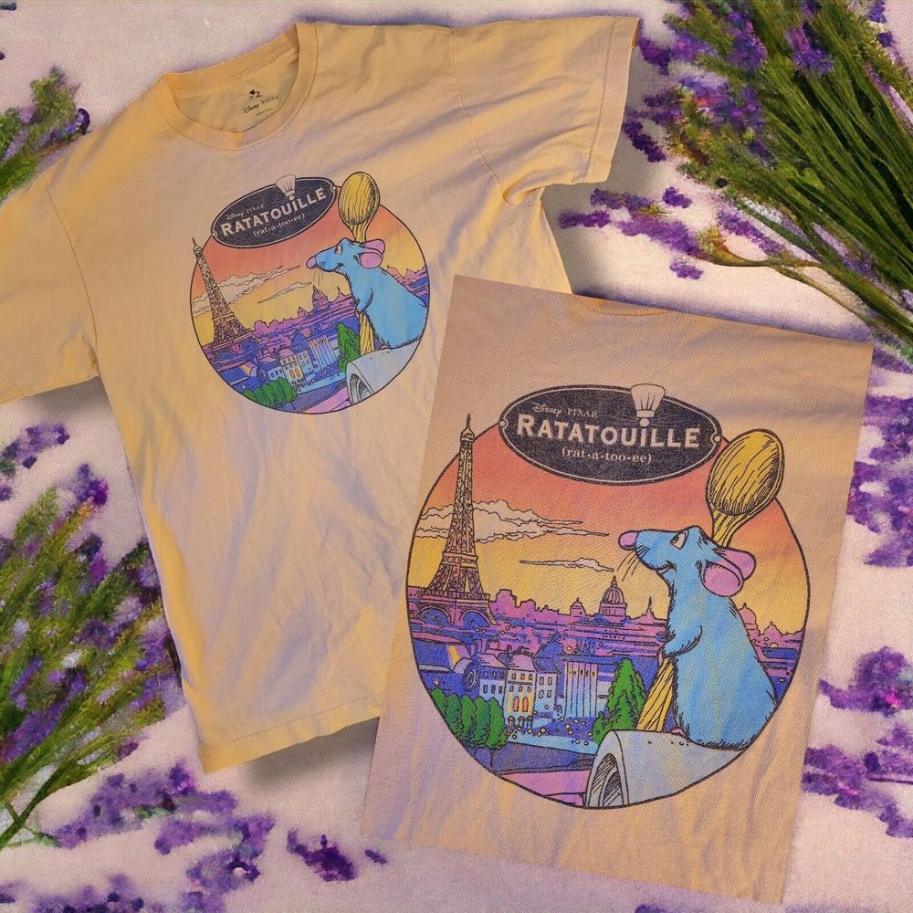 Disney, Pixar, "Remy Ratatouille" T Shirt, Yellow, Paris Effiel Tower, Large,